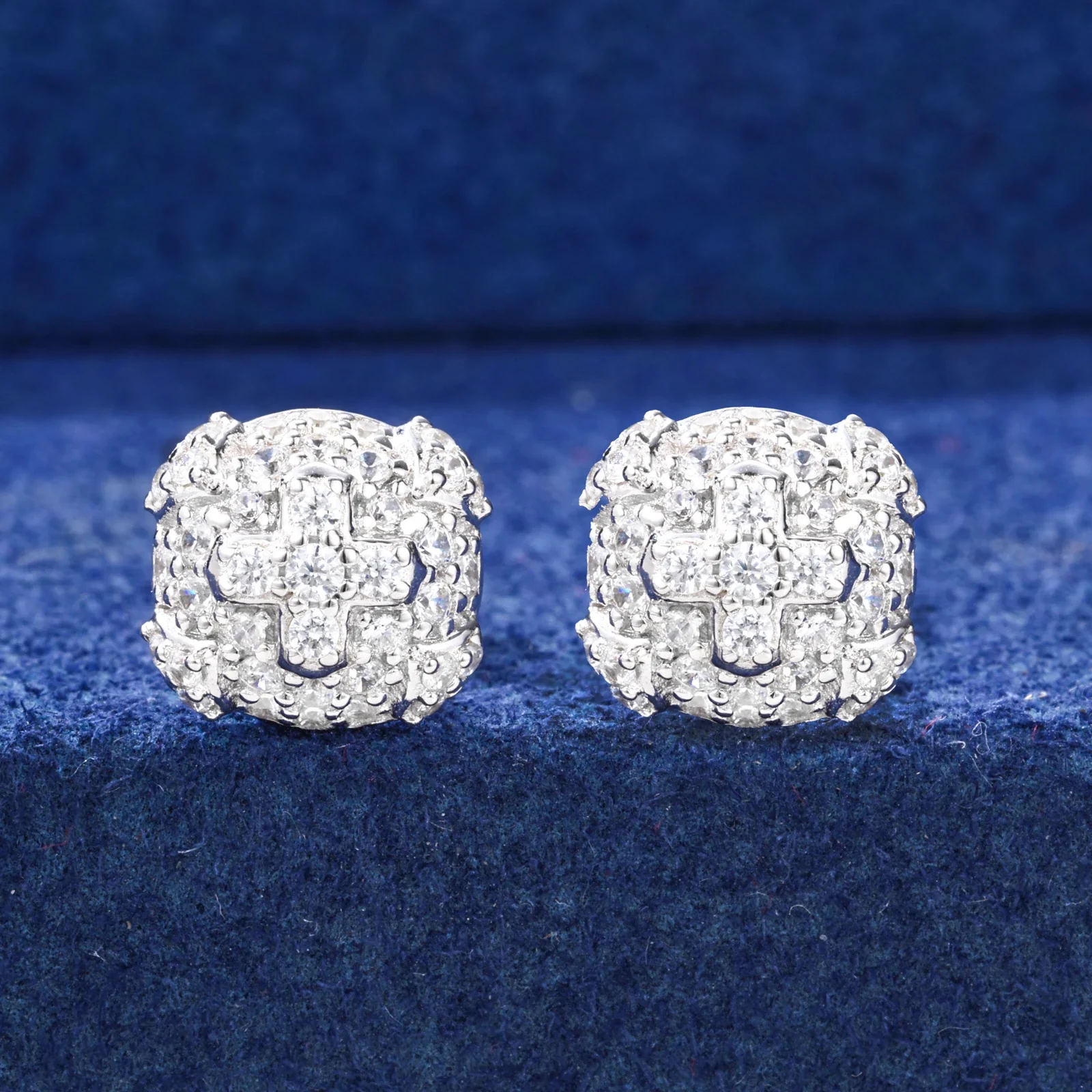 MOISSANITE DIAMOND FLOWER CROSS STUD EARRING IN STERLING SILVER