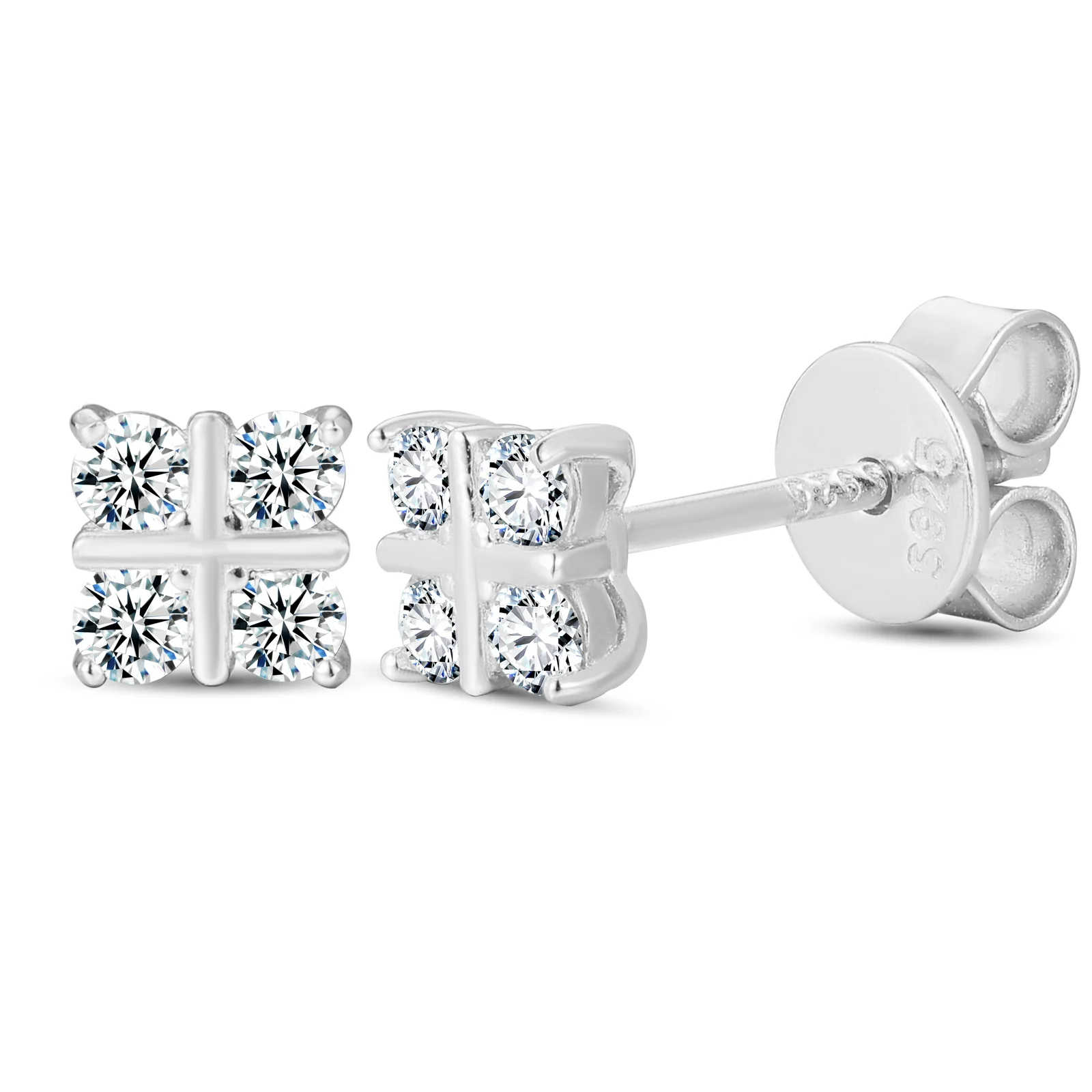 MOISSANITE DIAMOND FOUR STONE CROSS EARRINGS IN STERLING SILVER