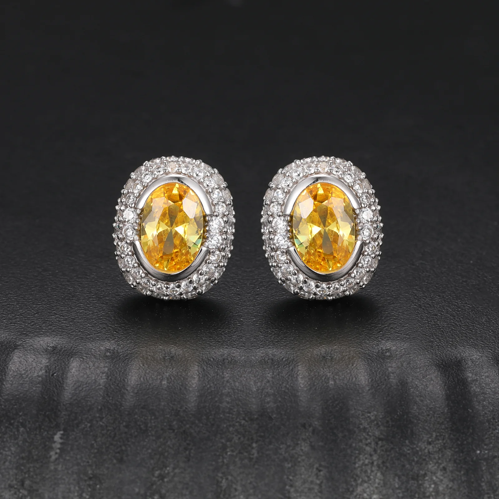 MOISSANITE DIAMOND ICED OUT OVAL STUD EARRINGS IN STERLING SILVER - Image 9