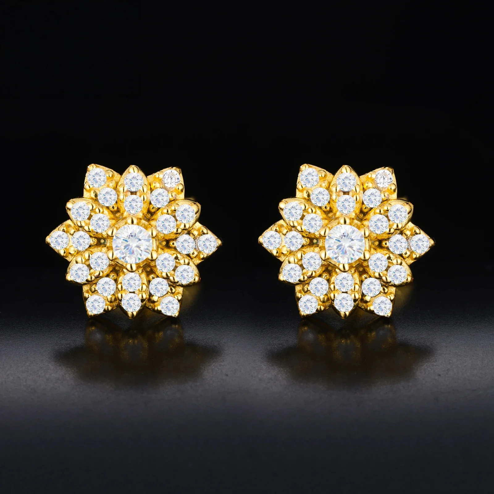 MOISSANITE DIAMOND ICED OUT SUNFLOWER EARRINGS IN STERLING SILVER