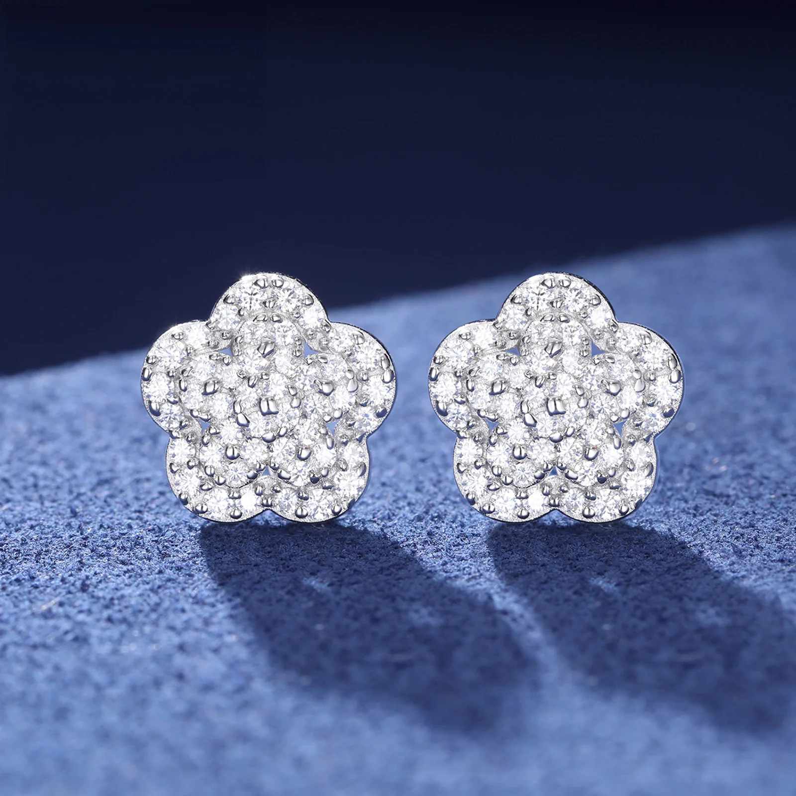 MOISSANITE DIAMOND LOTUS FLOWER STUD EARRINGS IN STERLING SILVER