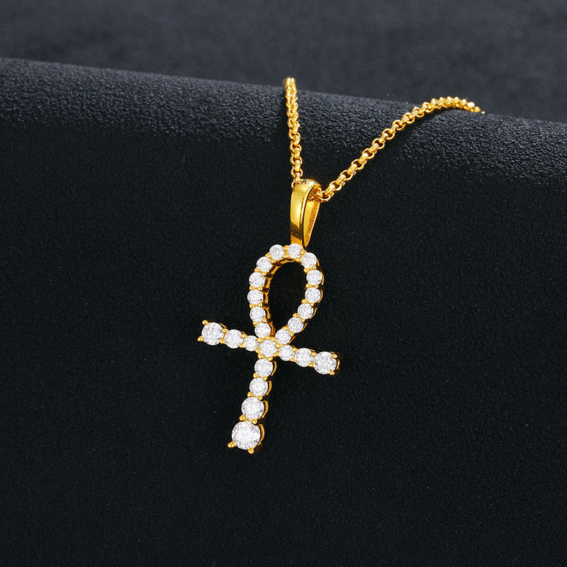 MOISSANITE DIAMOND MINIATURE CROSS PENDANT NECKLACE IN STERLING SILVER