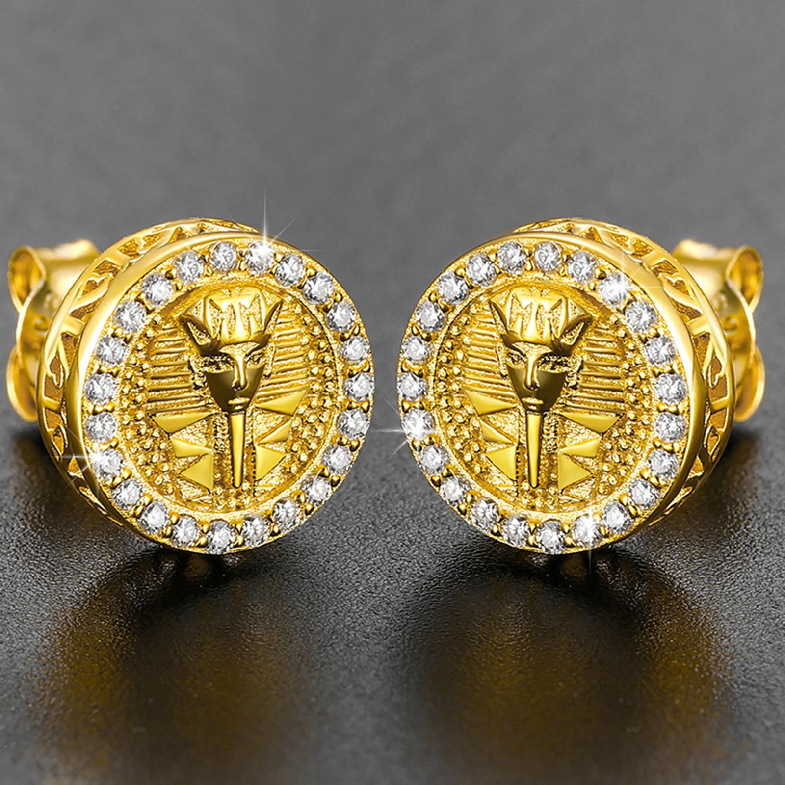 MOISSANITE DIAMOND PHARAOH PATTERN STUD EARRINGS IN STERLING SILVER