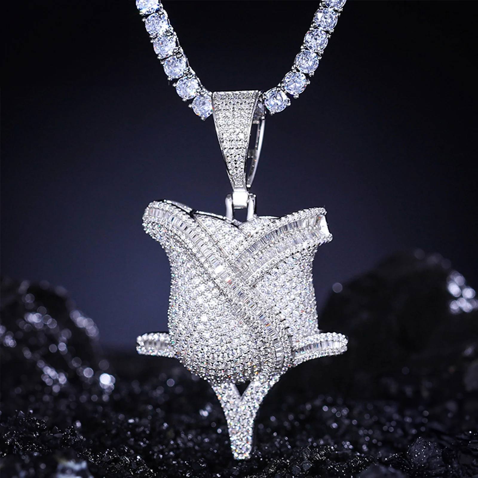 MOISSANITE DIAMOND ROSE FLOWER PENDANT IN STERLING SILVER