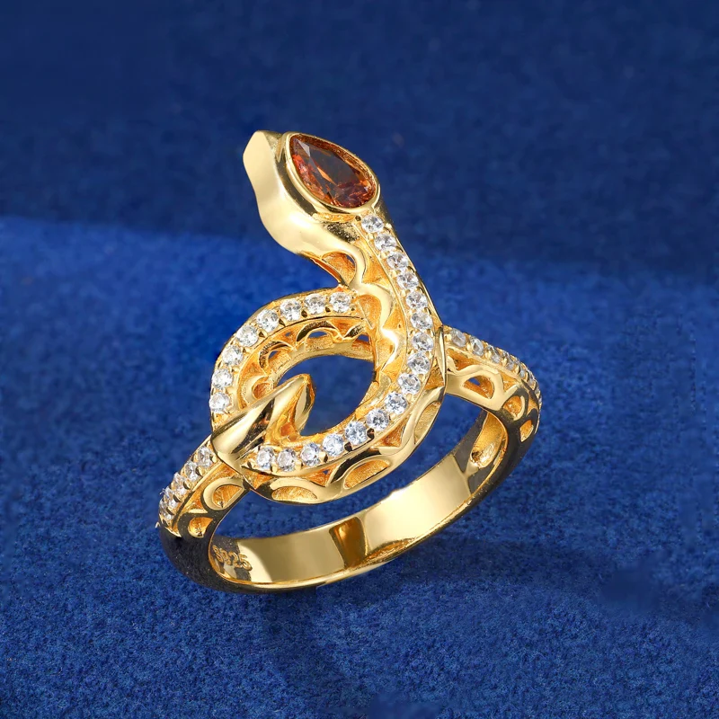 MOISSANITE DIAMOND SNAKE RING IN STERLING SILVER