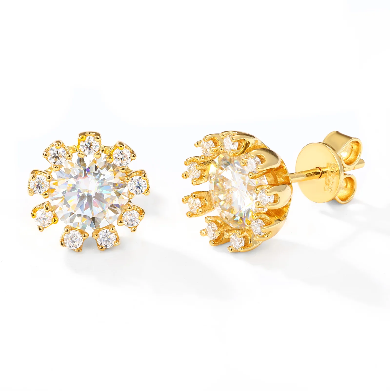 MOISSANITE DIAMOND SNOWFLAKE HALO STUD EARRINGS IN STERLING SILVER