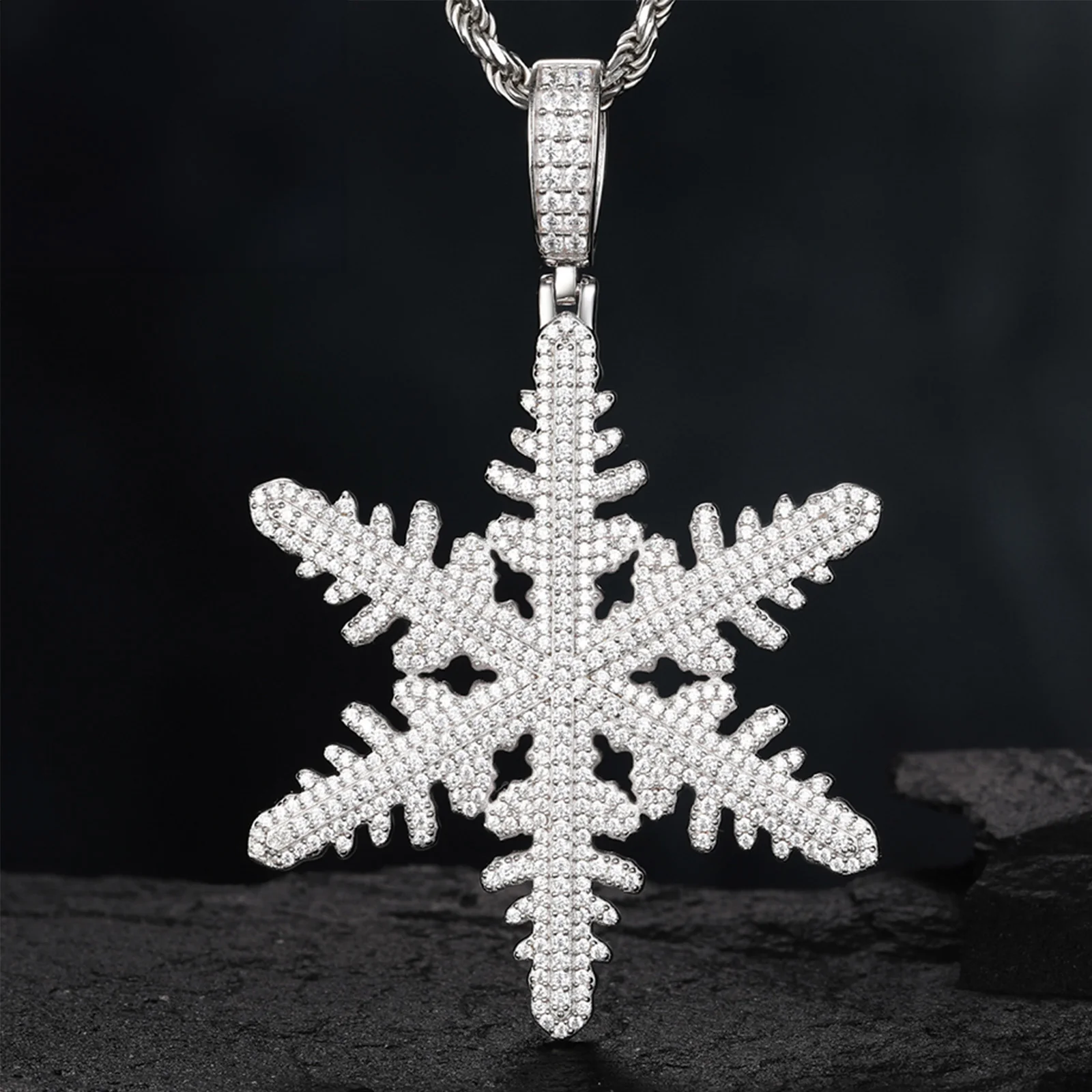 MOISSANITE DIAMOND SNOWFLAKE PENDANT NECKLACE IN STERLING SILVER