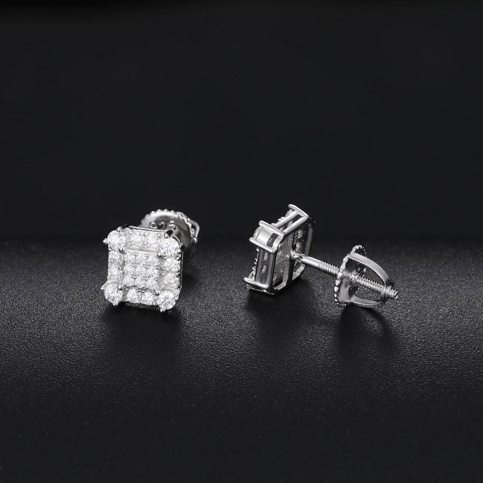 MOISSANITE DIAMOND SQUARE SHAPE STUD EARRINGS IN STERLING SILVER