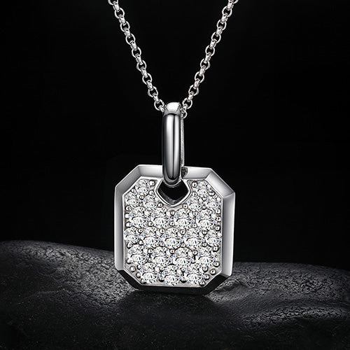 MOISSANITE DIAMOND SQUARE TAG PENDANT NECKLACE IN STERLING SILVER