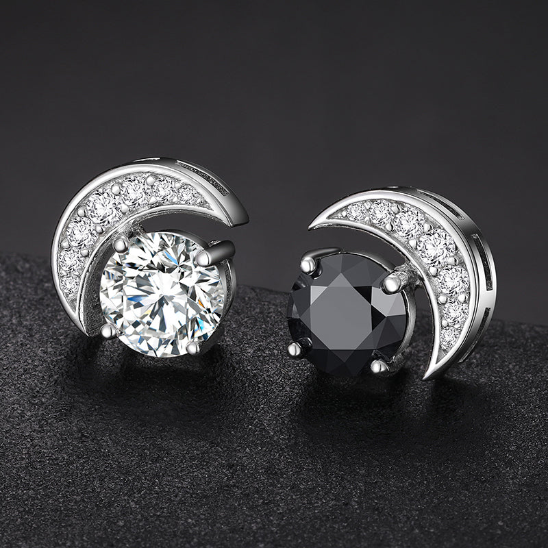 MOISSANITE DIAMOND SUN AND MOON STUD EARRINGS IN STERLING SILVER