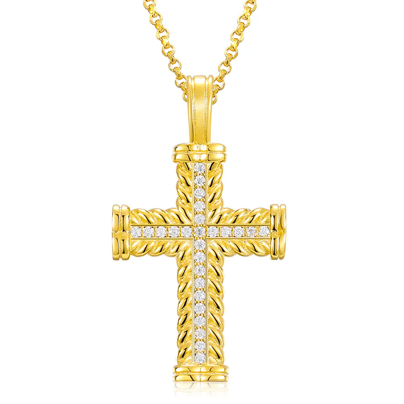 MOISSANITE DIAMOND SWIRL CROSS PENDANT NECKLACE IN STERLING SILVER