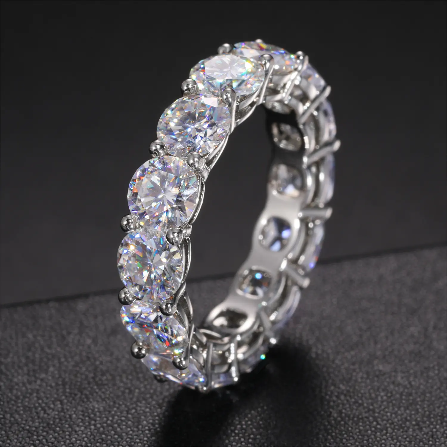 MOISSANITE DIAMOND TENNIS ETERNITY ENGAGEMENT RING IN STERLING SILVER