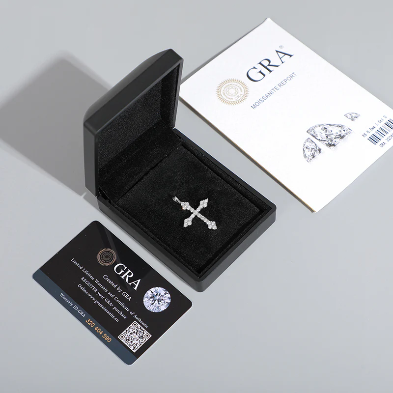 MOISSANITE DIAMOND TRI-STONE CROSS PENDANT IN STERLING SILVER - Image 4