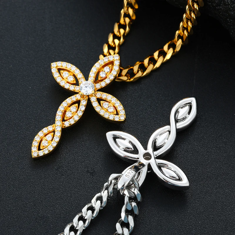 MOISSANITE DIAMOND TWISTED CROSS PENDANT IN STERLING SILVER