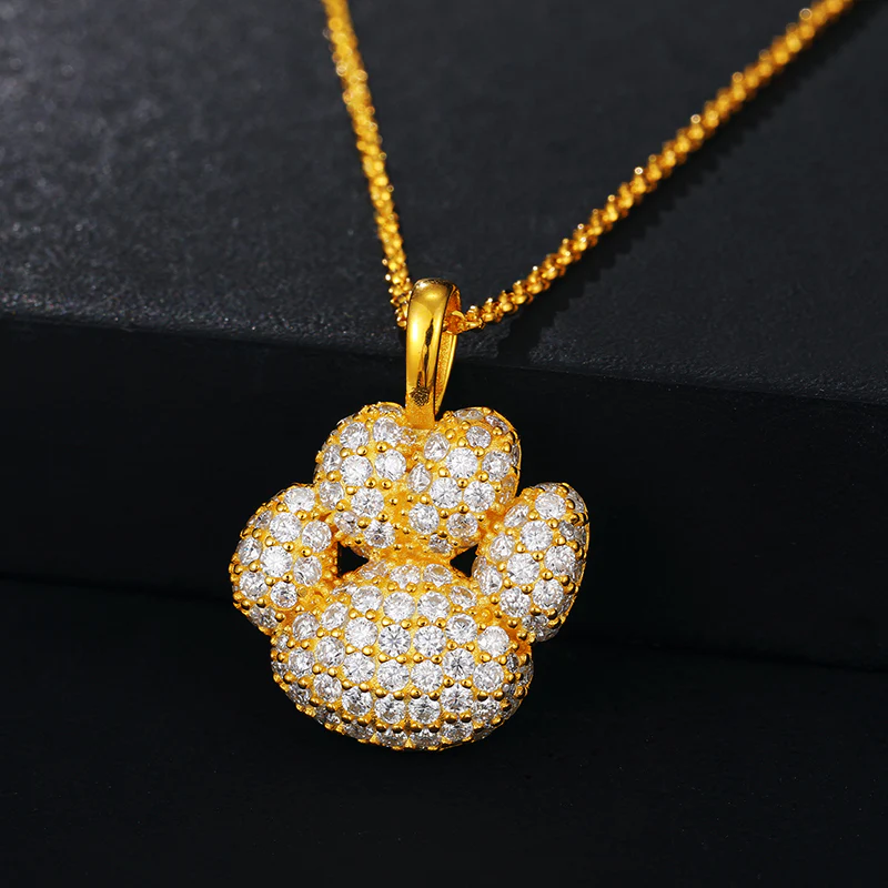 MOISSANITE DOG PAW PENDANT NECKLACE IN STERLING SILVER