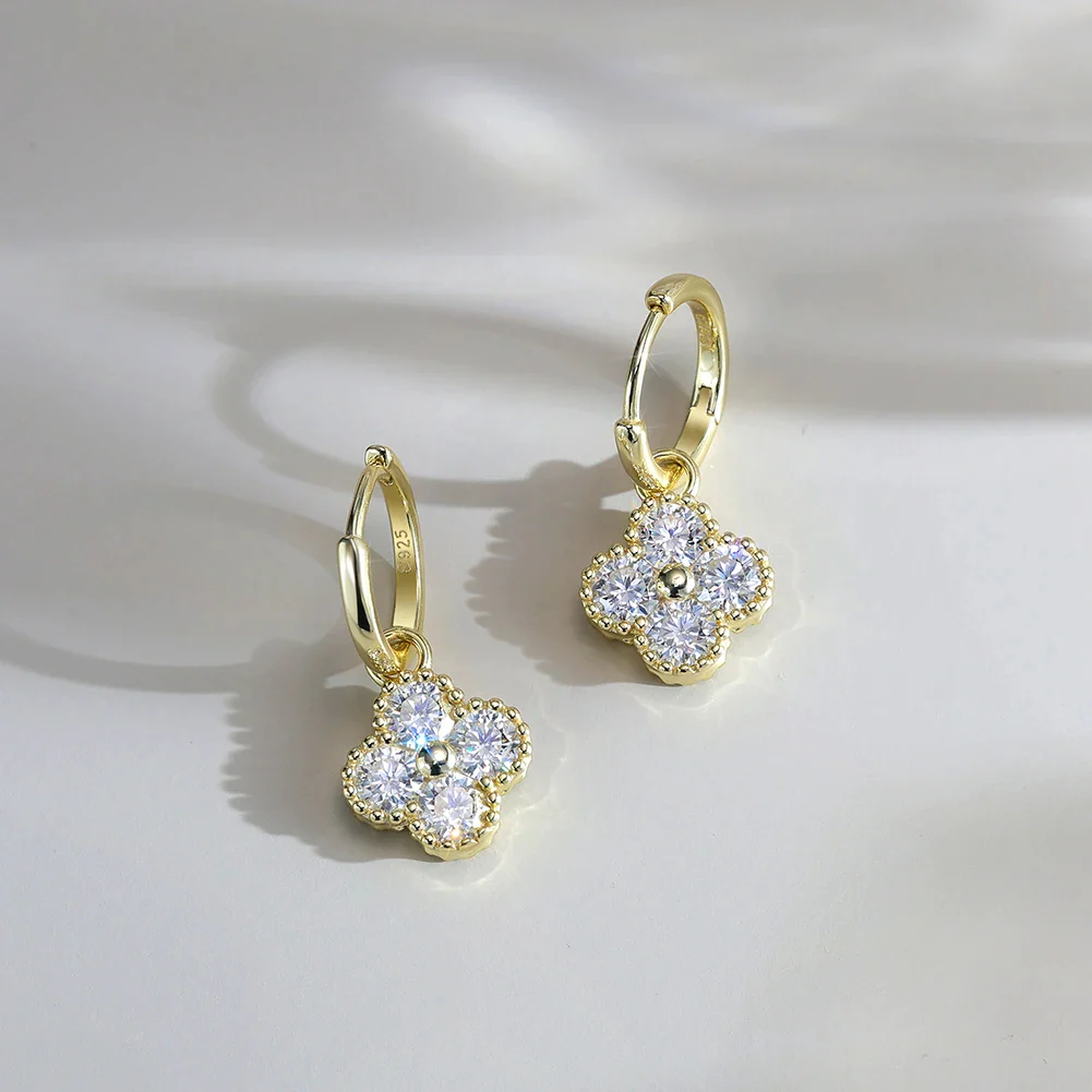 MOISSANITE FOUR LEAF CLOVER EARRINGS IN STERLING SILVER