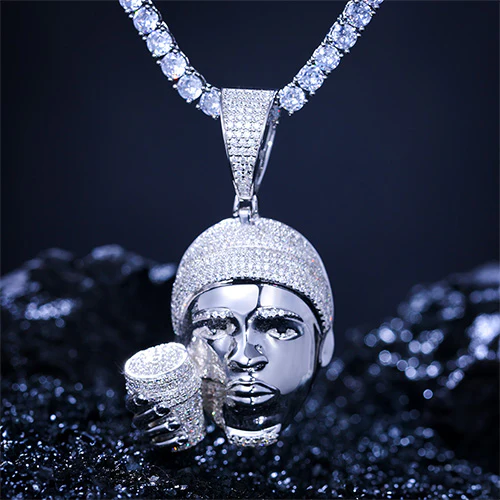 MOISSANITE HEAD WITH CUP PENDANT NECKLACE IN STERLING SILVER