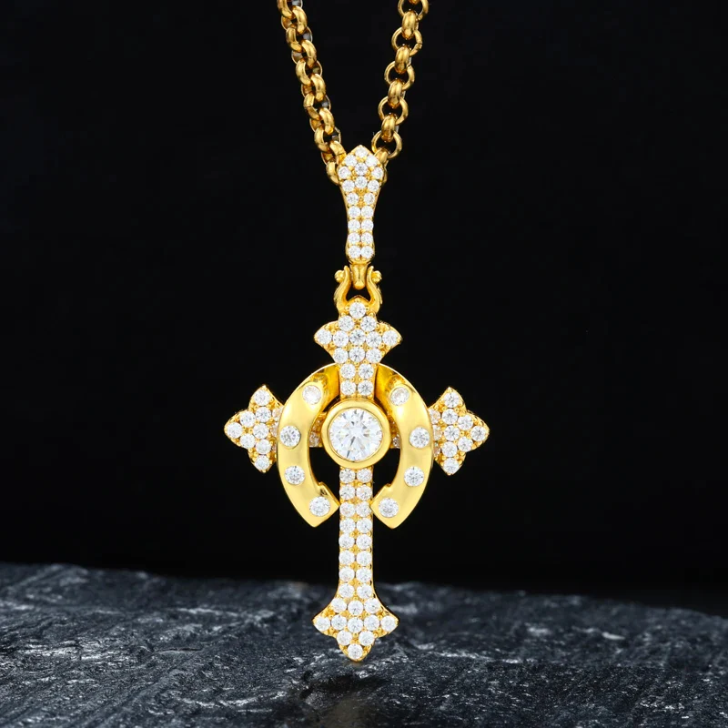 MOISSANITE HORSESHOE CROSS PENDANT IN STERLING SILVER