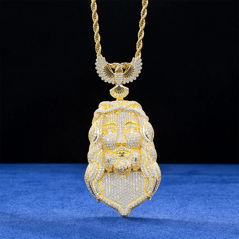 MOISSANITE ICED OUT JESUS EAGLES PENDANT IN STERLING SILVER