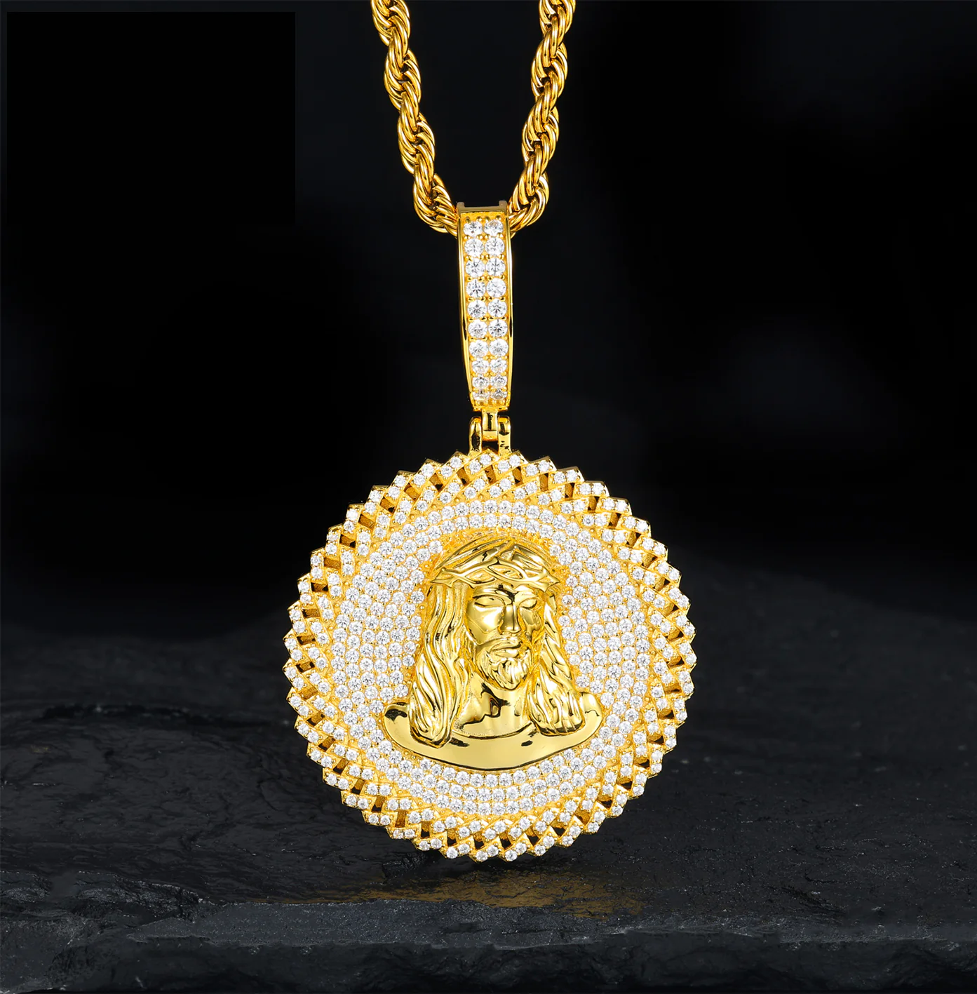 MOISSANITE ICED OUT JESUS HEAD PENDANT IN STERLING SILVER