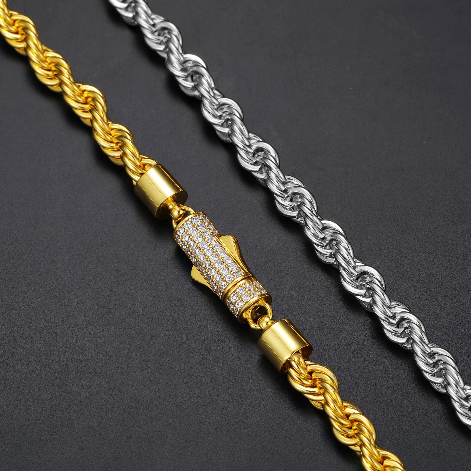 MOISSANITE ICED OUT LOCK ROPE CHAIN NECKLACE/BRACELET IN STERLING SILVER