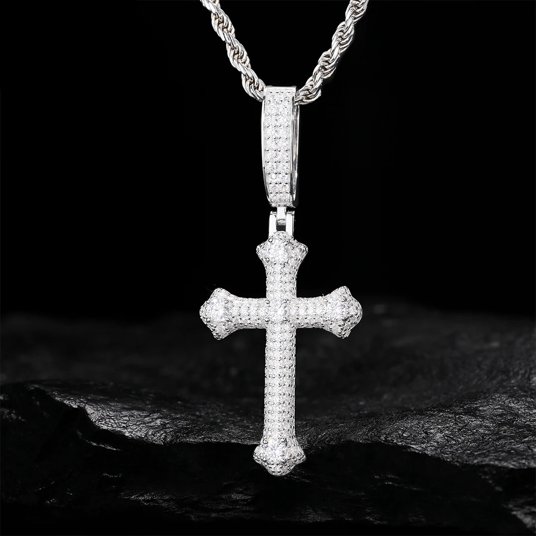 MOISSANITE IRIS CROSS PENDANT IN STERLING SILVER