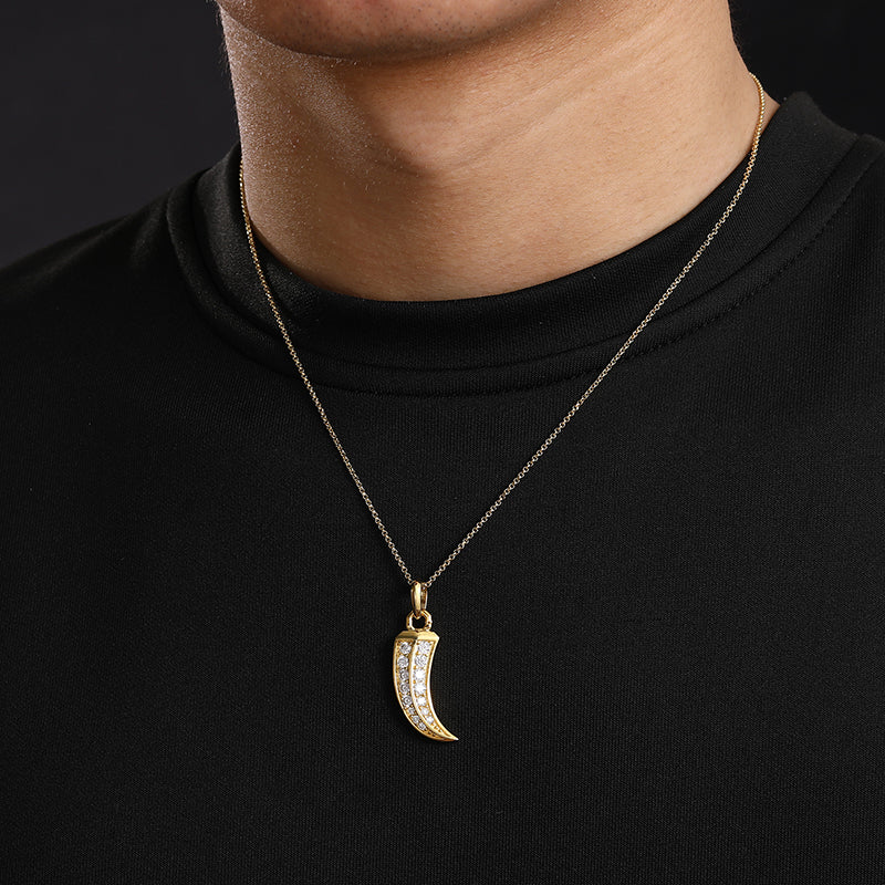 MOISSANITE ITALIAN HORN PENDANT NECKLACE IN STERLING SILVER - Image 2