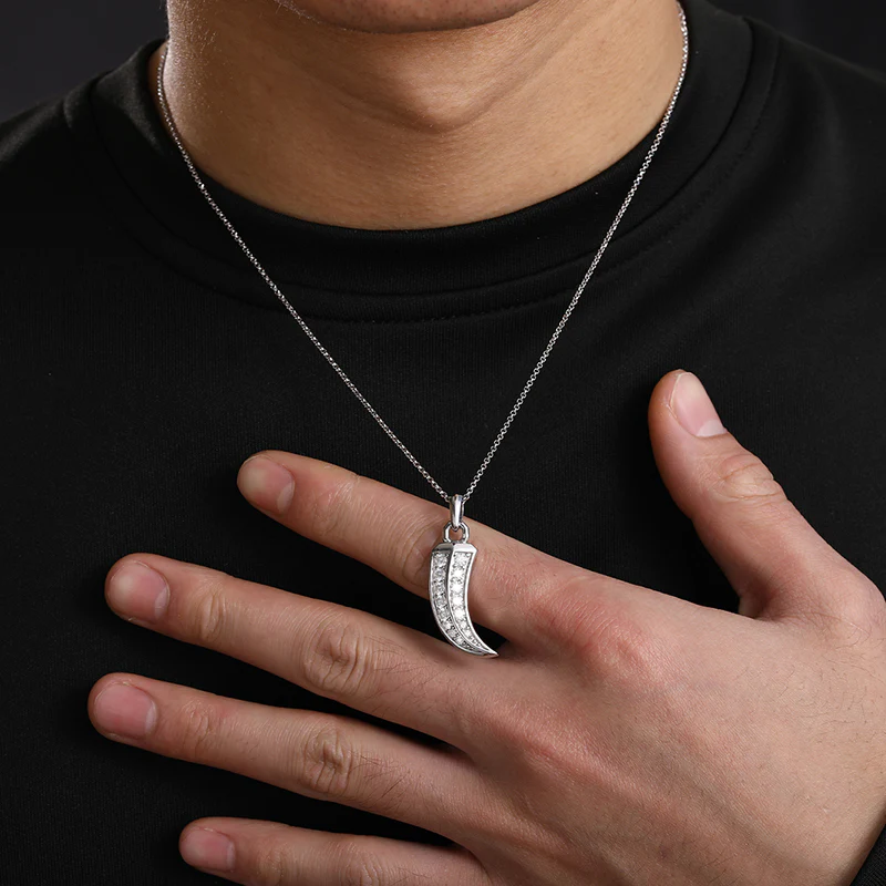 MOISSANITE ITALIAN HORN PENDANT NECKLACE IN STERLING SILVER - Image 3