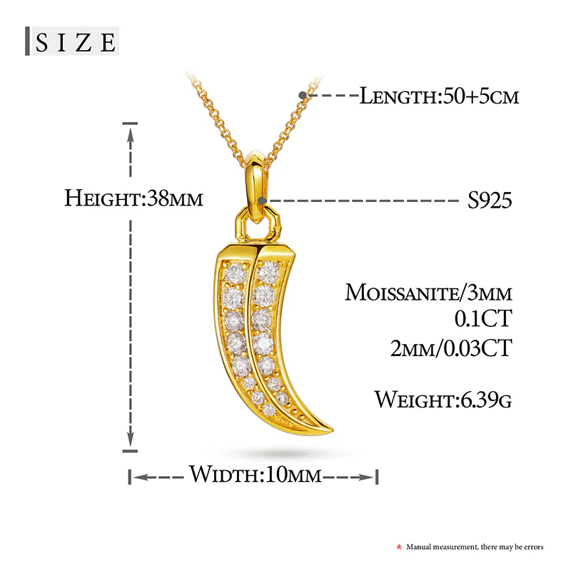MOISSANITE ITALIAN HORN PENDANT NECKLACE IN STERLING SILVER - Image 6