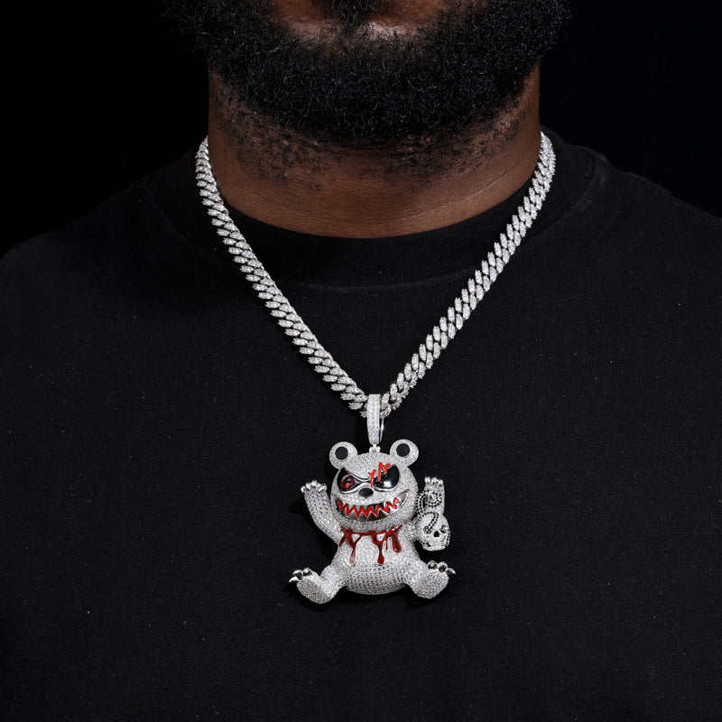MOISSANITE KILLER BEAR PENDANT IN STERLING SILVER