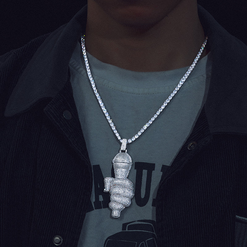 MOISSANITE MICROPHONE SINGER PENDANT IN STERLING SILVER