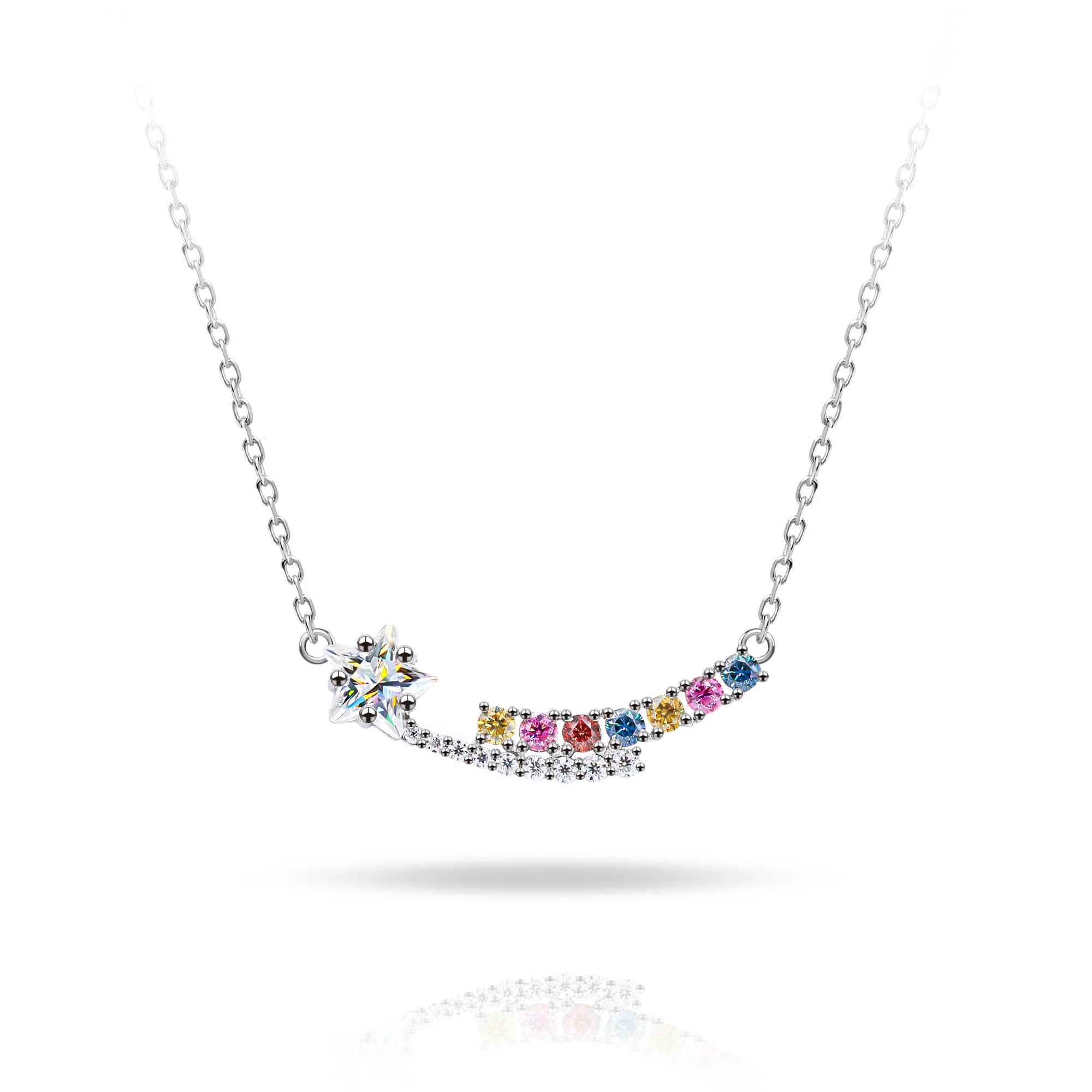 MOISSANITE STAR CUT RAINBOW NECKLACE IN STERLING SILVER