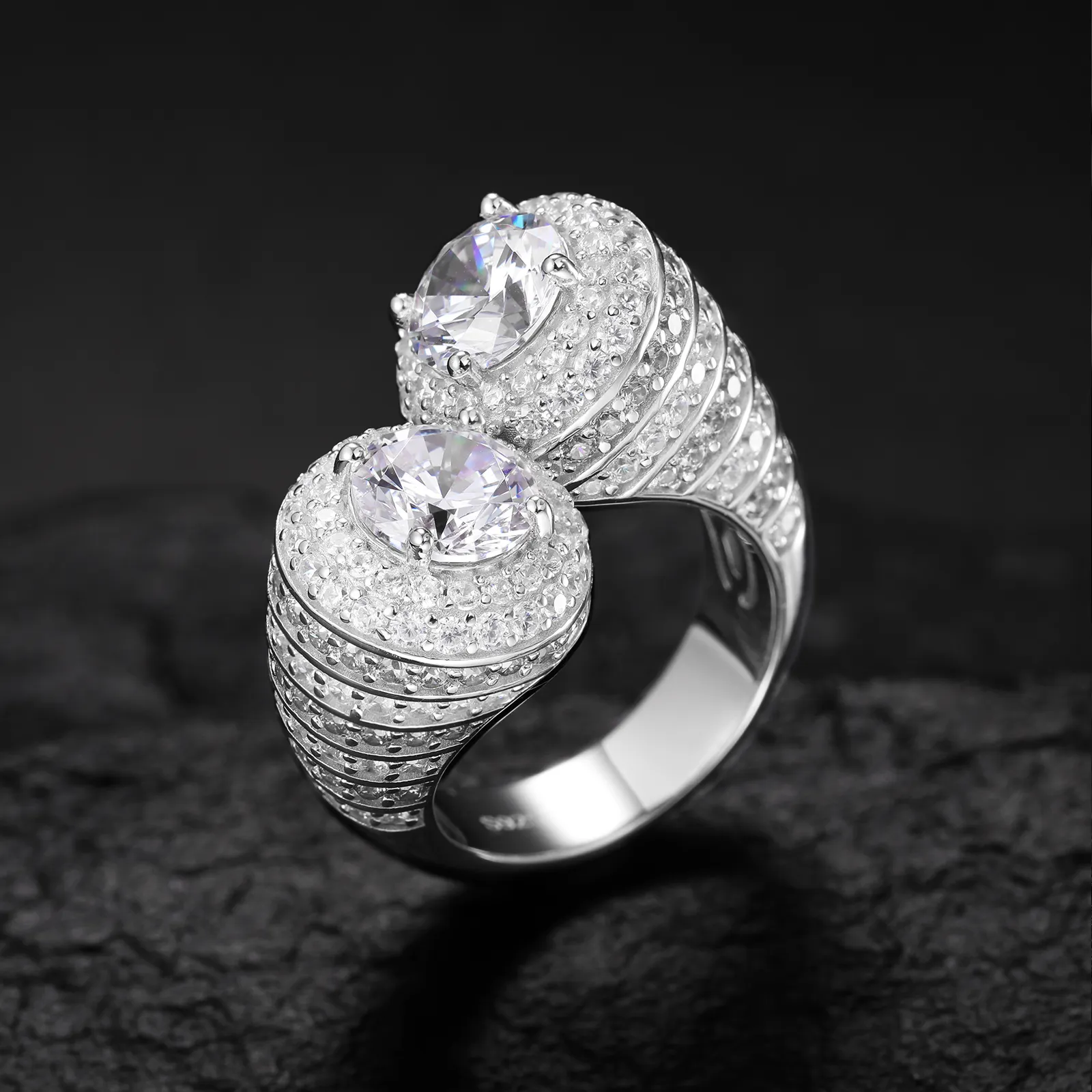MOISSANITE TWO STONE PROMISE RING IN STERLING SILVER