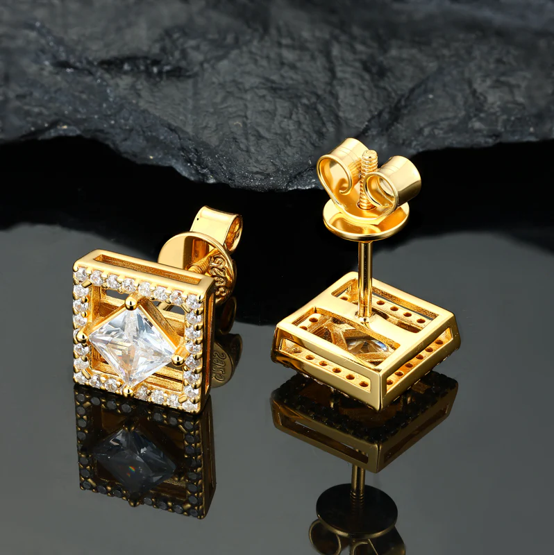 PRINCESS CUT SQUARE SHAPED MOISSANITE EARRINGS IN STERLING SILVER