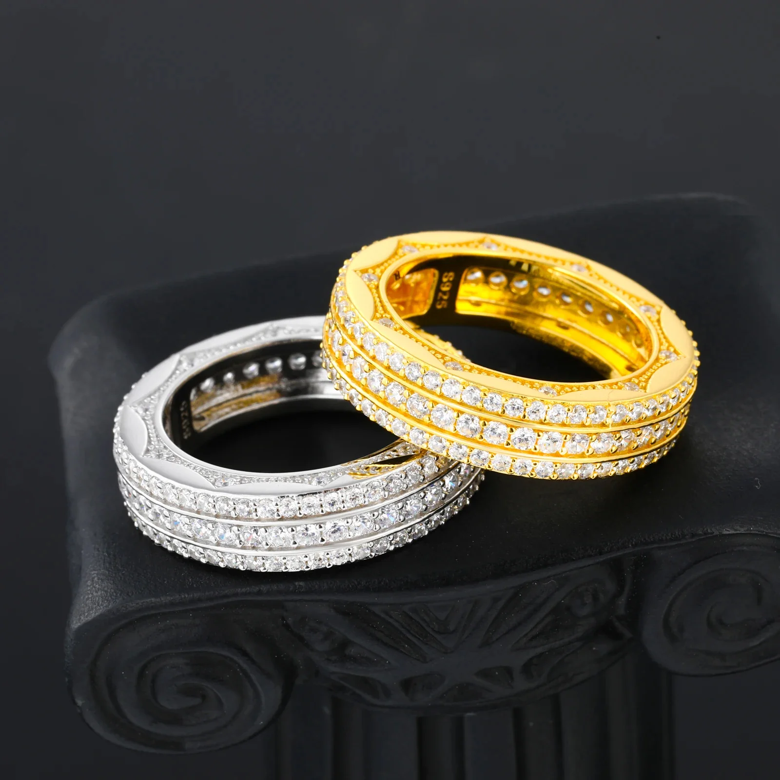 TRIPLE ROW MOISSANITE ETERNITY RING IN STERLING SILVER