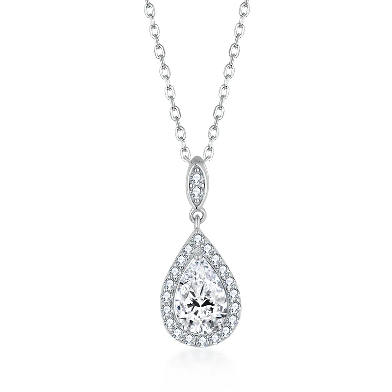 WATER-DROP MOISSANITE PENDANT IN STERLING SILVER